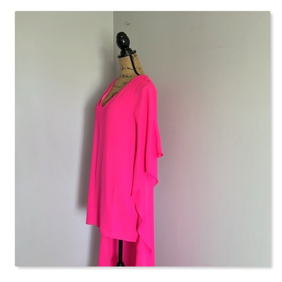 Adrienne Hot Fluorescent Pink High Low Dress Coverup Top Sz S - Picture 6 of 13